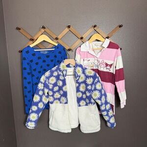 Girls 3pc Lot Cat & Jack Fleece Hello Kitty Rugby Green Soda Cat Shirt L M 8-12